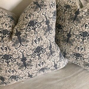 Arhaus Decorative Throw Pillow Pair 24” Beige Grey Pattern with Feather inserts